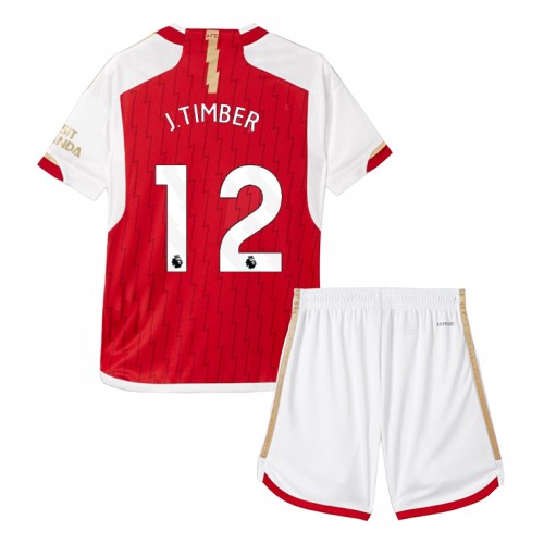 Fotbalové Dres Arsenal Jurrien Timber #12 Dětské Domácí 2023-24 Krátký Rukáv (+ trenýrky)